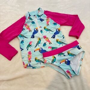 Hatley Girls Parrot Swimsuit Size 3 Rash Guard & Bottoms 2-piece